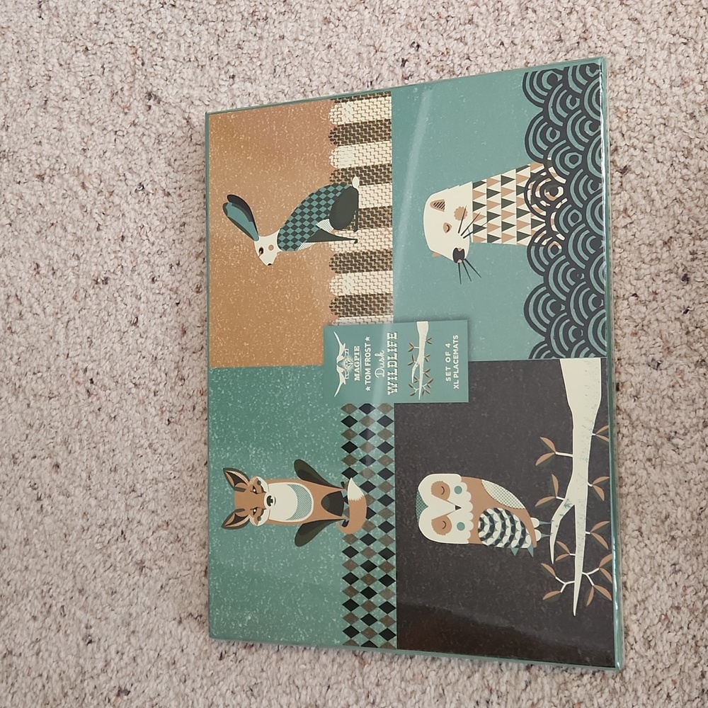 Magpie Tom Frost Dusk Wildlife Set 4 XL Placemats NEW